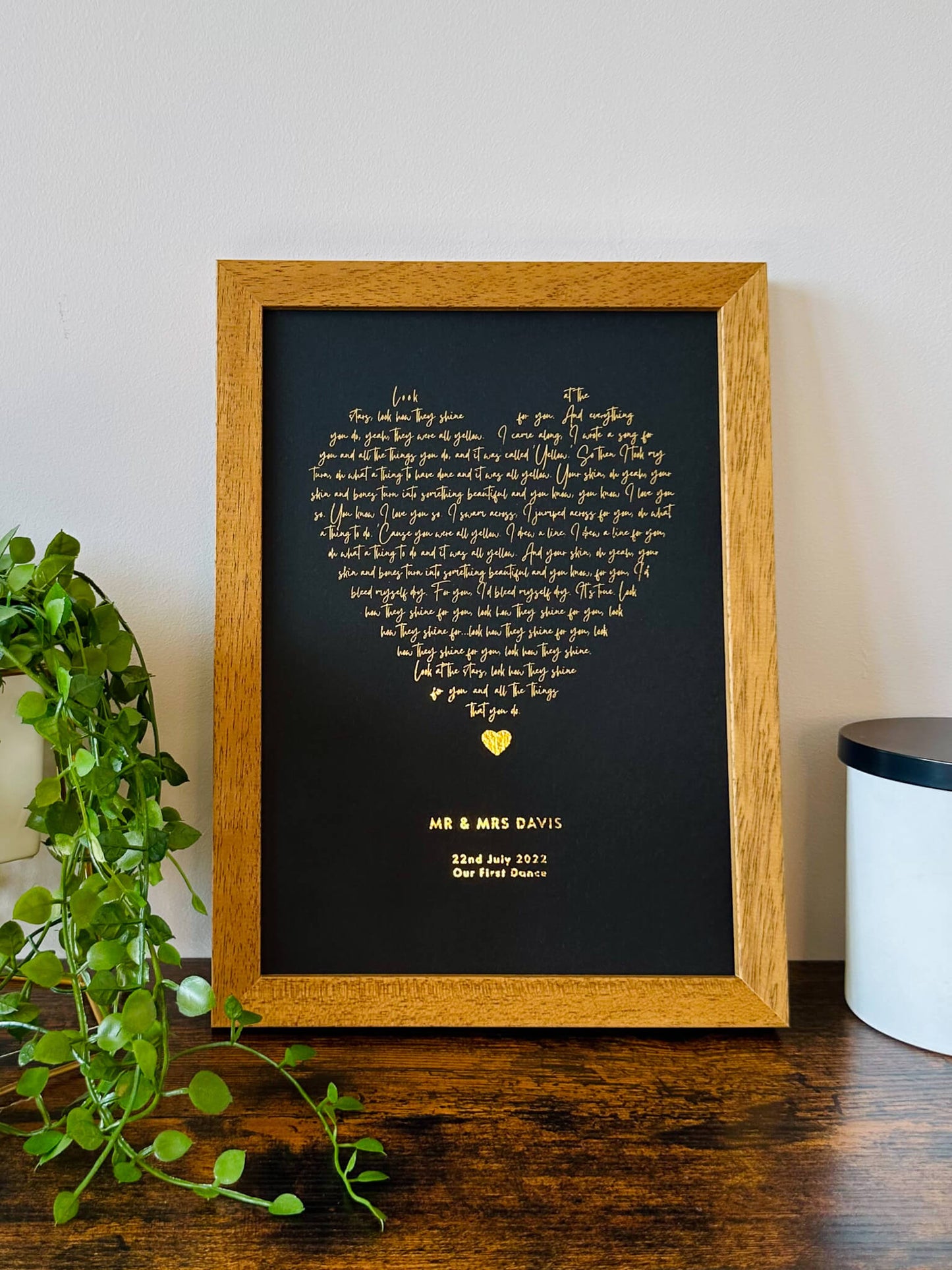 Heart Shape Song Lyrics | Custom Metallic Foil Print