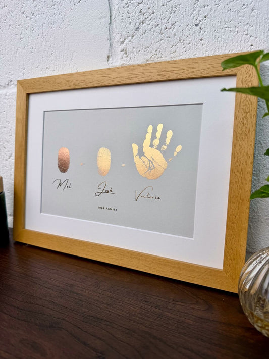 Foiled Mum, Dad Fingerprint & Baby Print Artwork, Kit Included