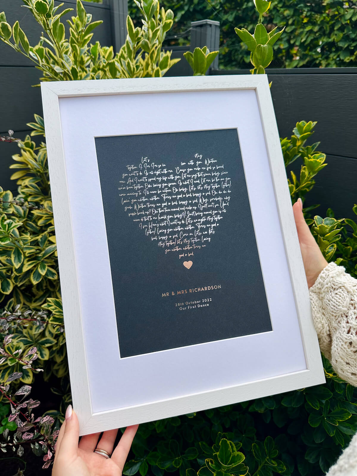 Heart Shape Song Lyrics | Custom Metallic Foil Print