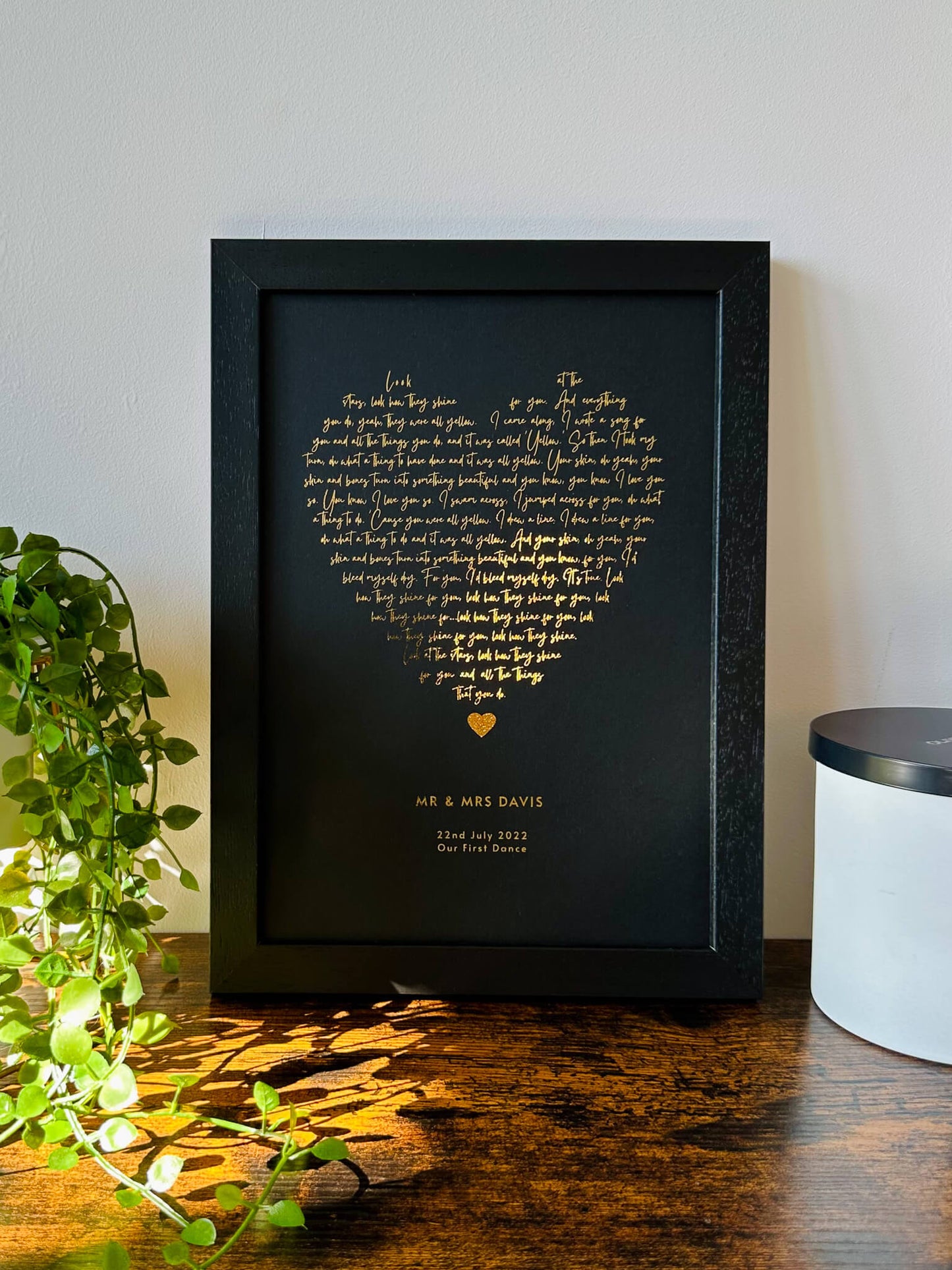 Heart Shape Song Lyrics | Custom Metallic Foil Print