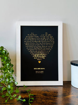 Heart Shape Song Lyrics | Custom Metallic Foil Print